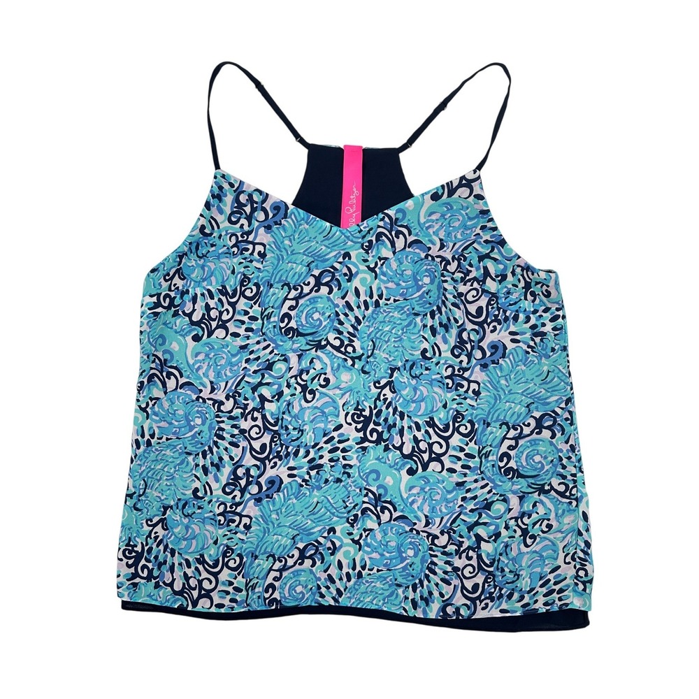 Lilly Pulitzer Reversible Sleeveless V-Neck Tank Top Blue Shell Print Medium